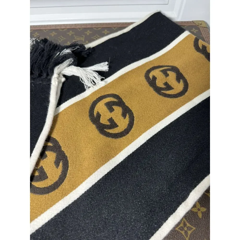 EUC Gucci Unisex GG-Jacquard Monogram Striped Wool Scarf